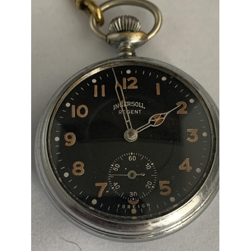 539 - AN INGERSOLL POCKET WATCH AND CHAIN