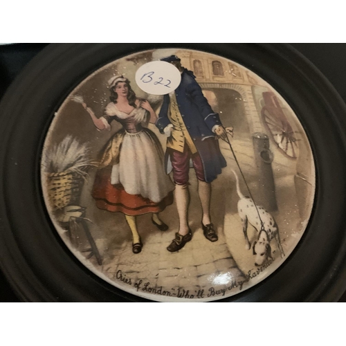 730 - THREE FRAMED PRATTWARE POT LIDS