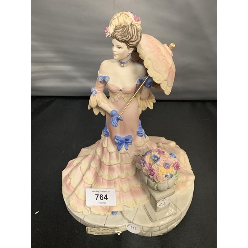 764 - A COALPORT MATT FIGURINE MADEMOISELLE CHERIE A/F DAMAGE TO FLOWER STAND