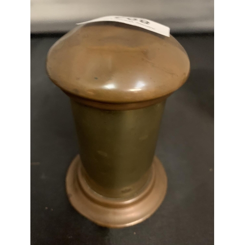 804 - A SMALL BRASS AND COPPER POST BOX MONEY BOX