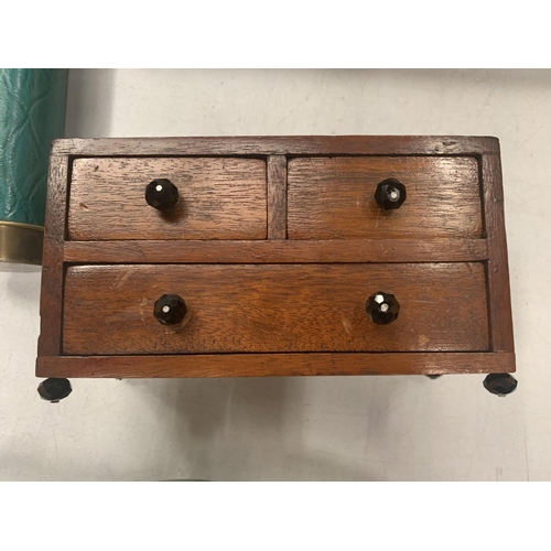 172 - AN APPRENTICE MINIATURE CHEST OF DRAWERS WITH JEWELLED HANDLES