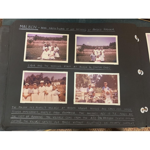 195 - AN ALBUM CONTAINING PICTURES AND POSTCARDS DEPICTING THE JOURNEY TO ISRAEL