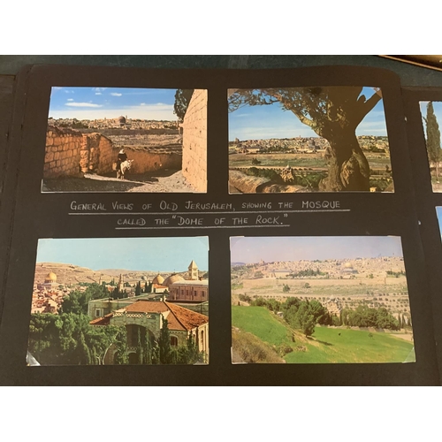 195 - AN ALBUM CONTAINING PICTURES AND POSTCARDS DEPICTING THE JOURNEY TO ISRAEL