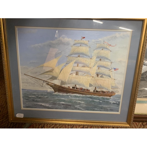 198 - TWO FRAMED PICTURES OF A TRAIN AND A GALLEON