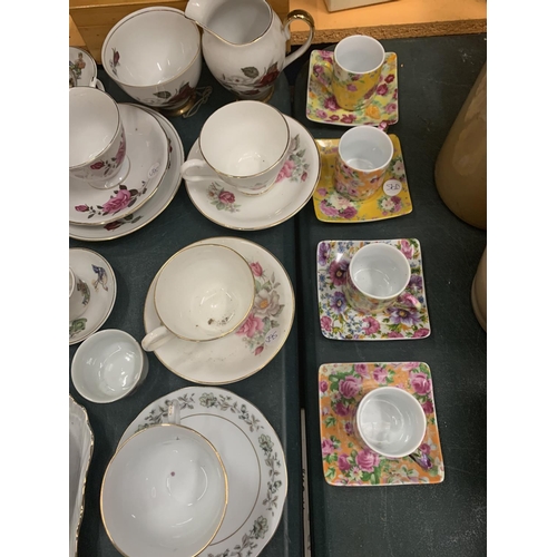 206 - AN ASSORTMENT OF CERAMICS TO INCLUDE FOUR SMALL VINTAGE STYLE CUPS AND SAUCERS