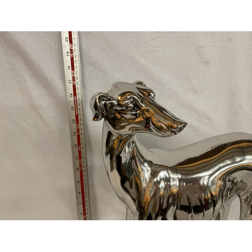 470 - A LARGE DECORATIVE CHROME/SILVER EFFECT GREYHOUND DOG MODEL 46CM