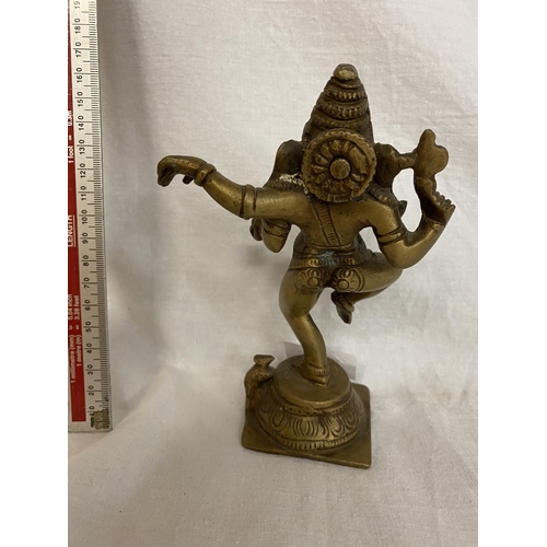 477 - A HEAVY BRASS GANESH GOD OF WAR ELEPHANT FIGURE 16CM