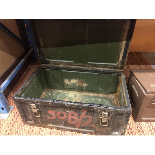 437 - A GREEN PAINTED AMMUNITION BOX