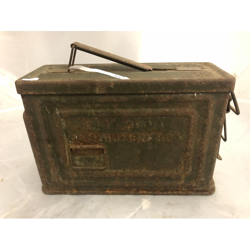 445 - AA MILITARY AMMUNITION BOX AND A FOLDING SHOVEL