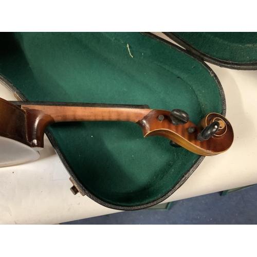 820 - A CASED VIOLIN AND TWO BOWS