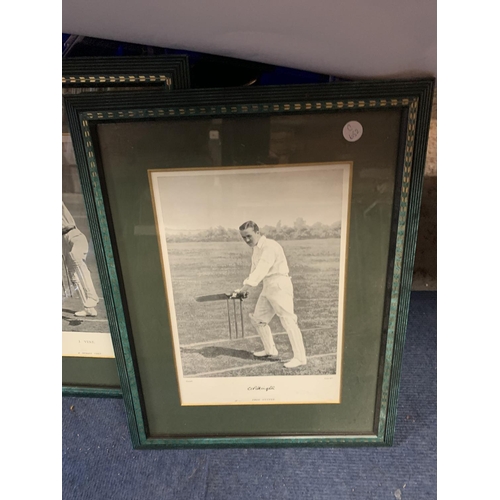 821 - FOUR FRAMED CRICKET PHOTOGRAPHS, THREE SIGNED, A.J. TURNER, PILKINGTON ETC.