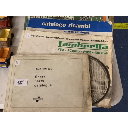 827 - A COLLECTION OF LAMBRETTA CATALOGUES AND MANUALS