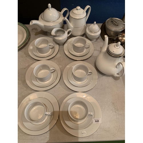 848 - A SIX PLACE EXCELSIOR TEASET WITH TEAPOT, COFFEE, MILK AND SUGAR AND A FURTHER TEAPOT