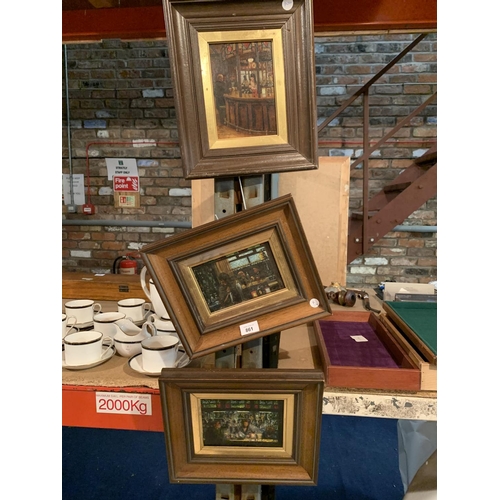 861 - THREE WOODEN FRAMED OIL ON BOARD PAINTINGS OF PUB INTERIORS