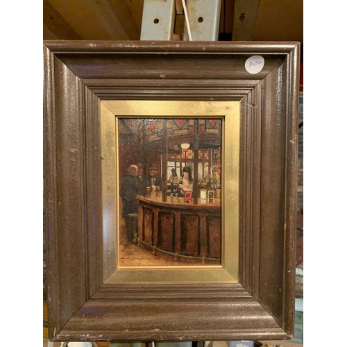 861 - THREE WOODEN FRAMED OIL ON BOARD PAINTINGS OF PUB INTERIORS