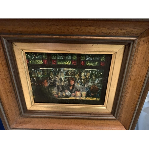 861 - THREE WOODEN FRAMED OIL ON BOARD PAINTINGS OF PUB INTERIORS