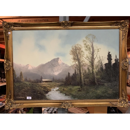 894 - A LARGE OIL ON CANVAS MOUNTAIN LANDSCAPE SCENE