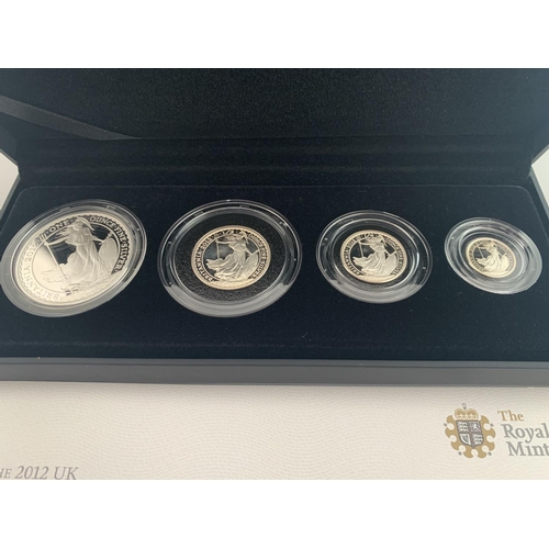 307 - A BOXED 2012 ROYAL MINT BRITANNIA SILVER PROOF 4 COIN SET WITH CERTIFICATE