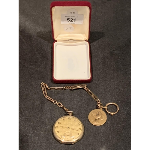 521 - A GOLD PLATED POCKET WATCH WITH CHAIN