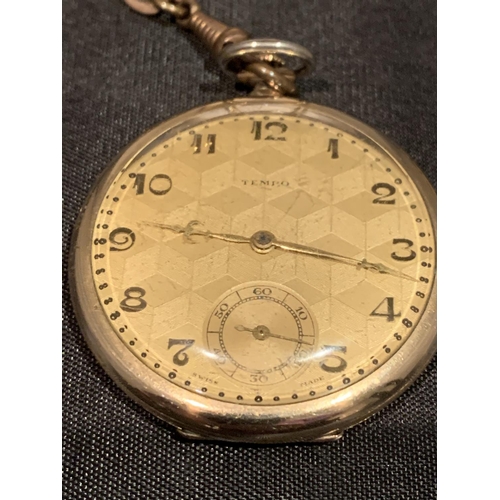 521 - A GOLD PLATED POCKET WATCH WITH CHAIN