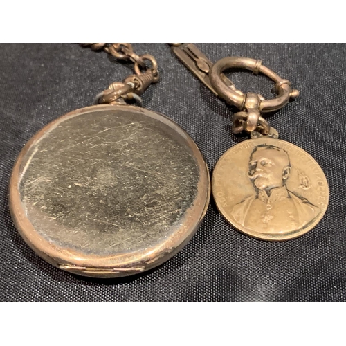 521 - A GOLD PLATED POCKET WATCH WITH CHAIN