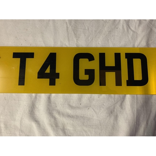 16 - A V5 REGISTRATION AND NUMBER PLATE 'T4 GHD' (GOOD HAIR DAY?) .  THE TRANSFER FEE HAS BEEN PAID