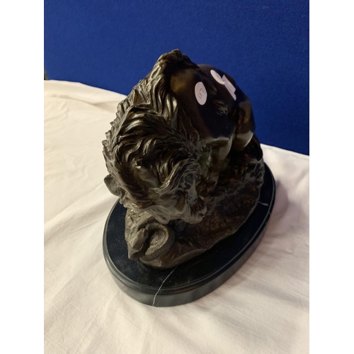 2 - A SIGNED BRONZE OF A LION AND SNAKE