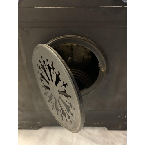 26 - A VINTAGE POLISHED SLATE AND MARBLE MANTLE CLOCK