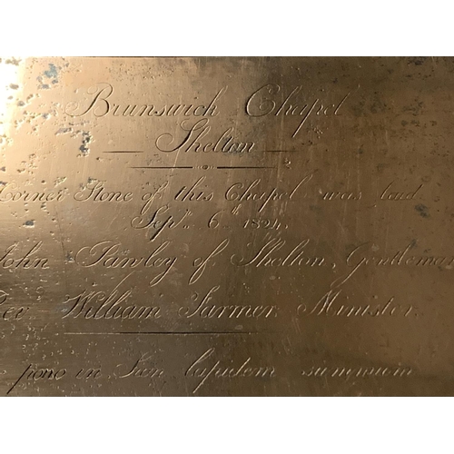 28 - AN ENGRAVED COPPER WALL PLAQUE FROM BRUNSWICK CHAPEL SHELTON 1824