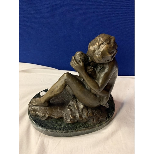 37A - A BRONZE FIGURINE OF A MOTHER AND CHILD SIGNED RUBIN