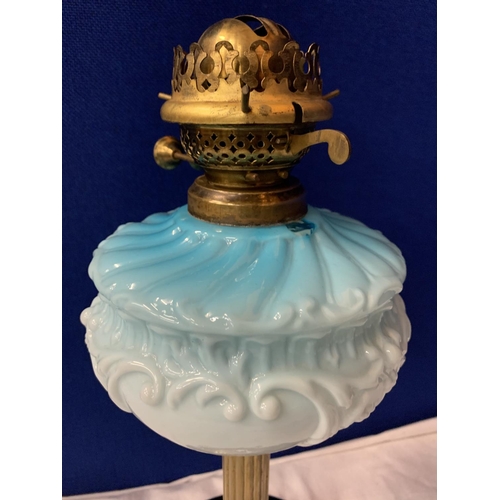 6 - A VINTAGE OIL LAMP WITH BLUE BOWL