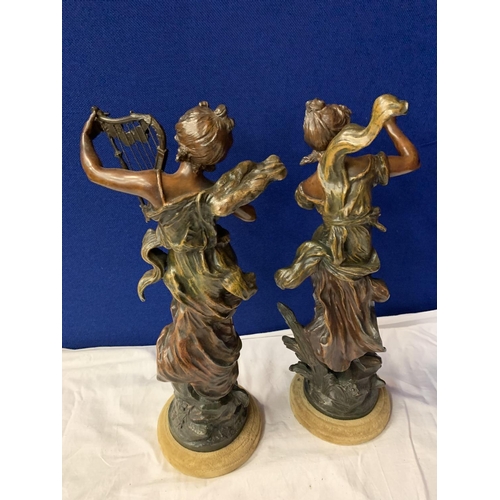 9 - TWO LARGE SPELTER ORNAMENTS DEPICTING ANGELS