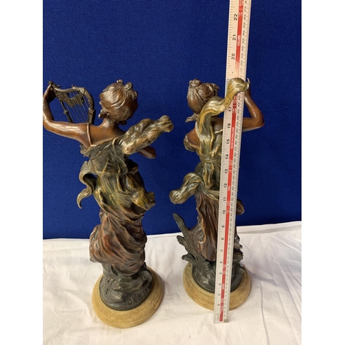 9 - TWO LARGE SPELTER ORNAMENTS DEPICTING ANGELS