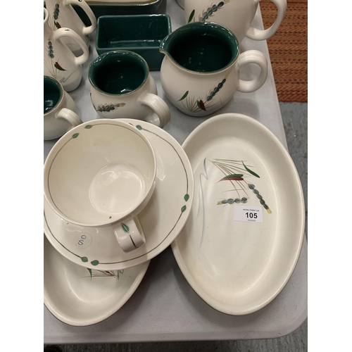 105 - A COLLECTION OF DENBY OVEN AND TABLEWARE 'GREENWHEAT'