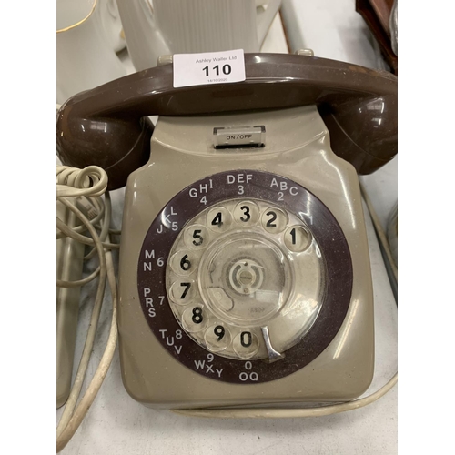 110 - A RETRO DIAL TELEPHONE AND A REPORDUCTION PUSH BUTTON TELEPHONE