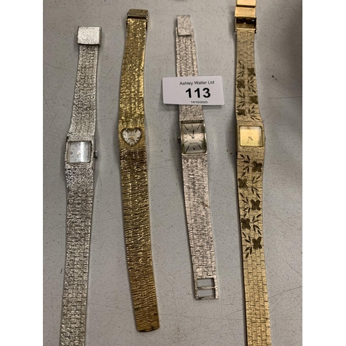 113 - SIX SILVER AND GOLD COLOURED METAL LADIES WRISTWATCHES