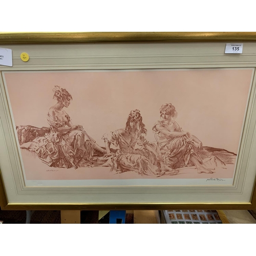 135 - A PAIR OF SIGNED WILLIAM RUSSELL FLINT FRAMED PRINTS DEPICTING WOMEN, DRAWN IN PENCIL