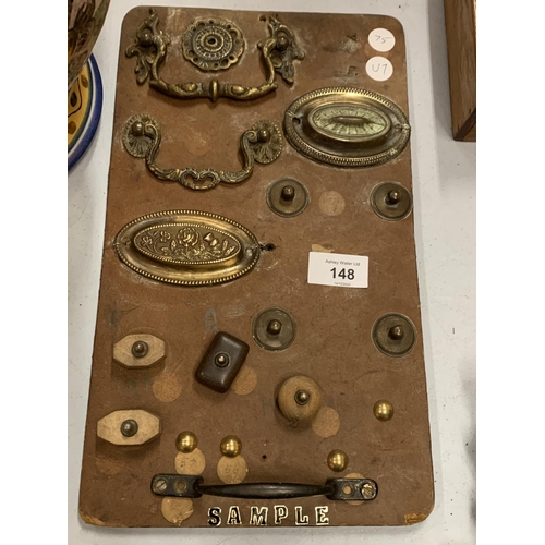 148 - VINTAGE BRASS IRONMONGERY SAMPLE BOARD