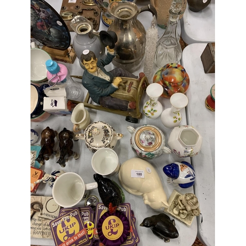 180 - A LARGE QUANTITY OF VARIOUS COLLECTABLE ITEMS TO INCLUDE GLASSWARE, CERAMICS ETC