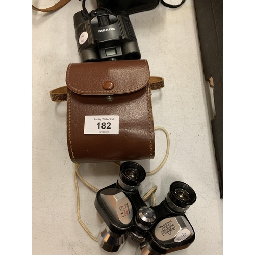 182 - AN ASSORTMENT OF BINOCULARS TO INCLUDE A PAIR OF VINTAGE OPERA GLASSES