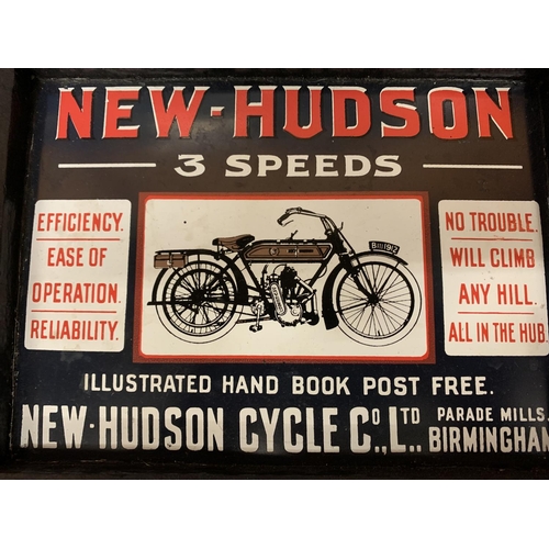 185 - A WOODEN FRAMED ADVERTISING SIGN FOR THE NEW HUDSON CYCLE COMPANY LIMITED