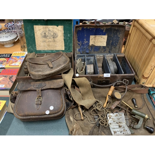 192 - A SELECTION OF ARMY LEATHER CARRY BAGS ETC