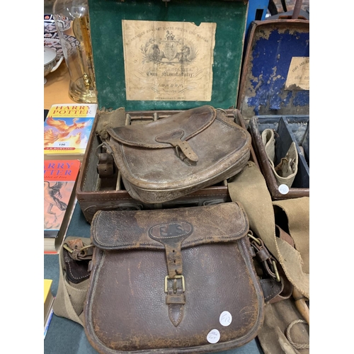 192 - A SELECTION OF ARMY LEATHER CARRY BAGS ETC