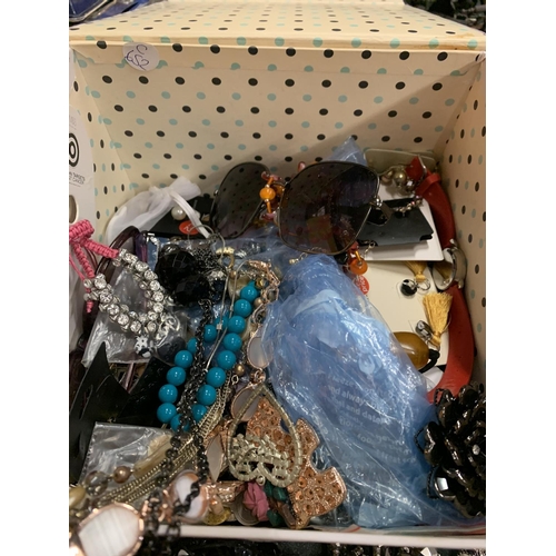 208A - A BOX OF COSTUME JEWELLERY