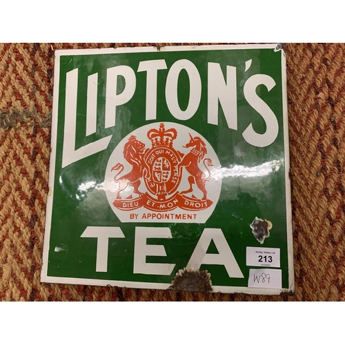 213 - A VINTAGE ENAMEL DOUBLE SIDED SIGN 