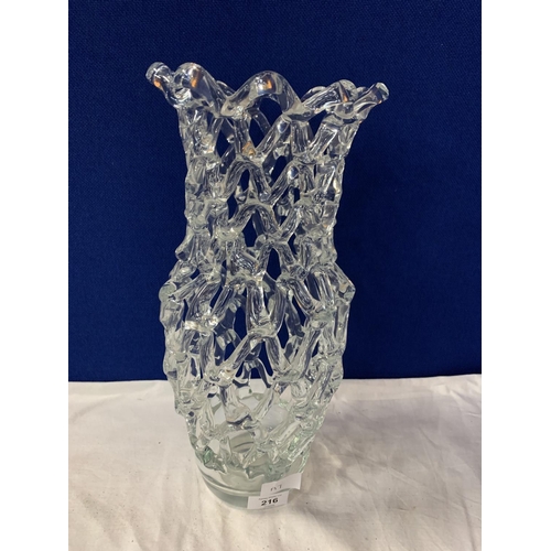 216 - A LARGE MID TWENTIETH CENTURY RETICULATED VASE WITH ABSTRACT DESIGN