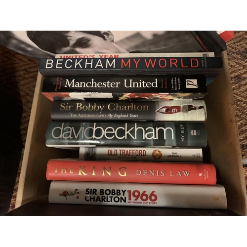 226 - A BOX OF BOOKS WITH SPORTING INTEREST, TO INCLUDE MANCHESTER UNITED, FERGUSON, BECKHAM AND CHORLTON