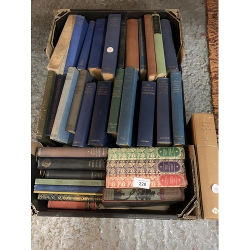 228 - A BOX OF CLOTH BOUND BOOKS TO INCLUDE AN UNFINISHED HISTORY OF THE WORLD AND THE POETICAL WORKS OF W... 