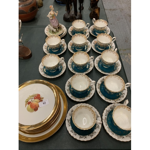 62 - TWELVE ROYAL ALBERT BONE CHINA CUPS AND SAUCERS TO INCLUDE OTHER CERAMICS ETC