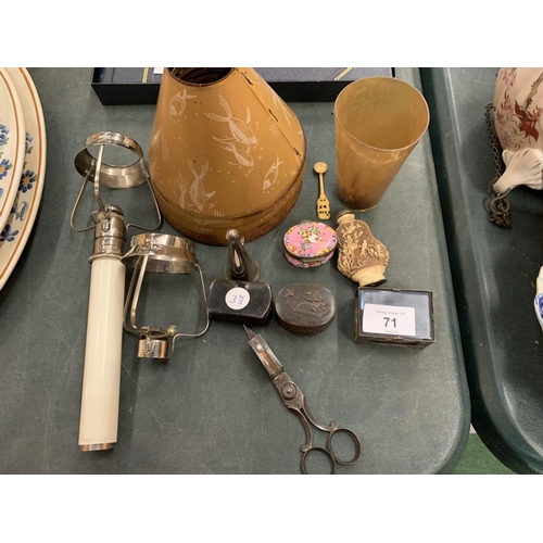 71 - A SELECTION OF VINTAGE ITEMS TO INCLUDE CANDLE PARAPHERNALIA ETC